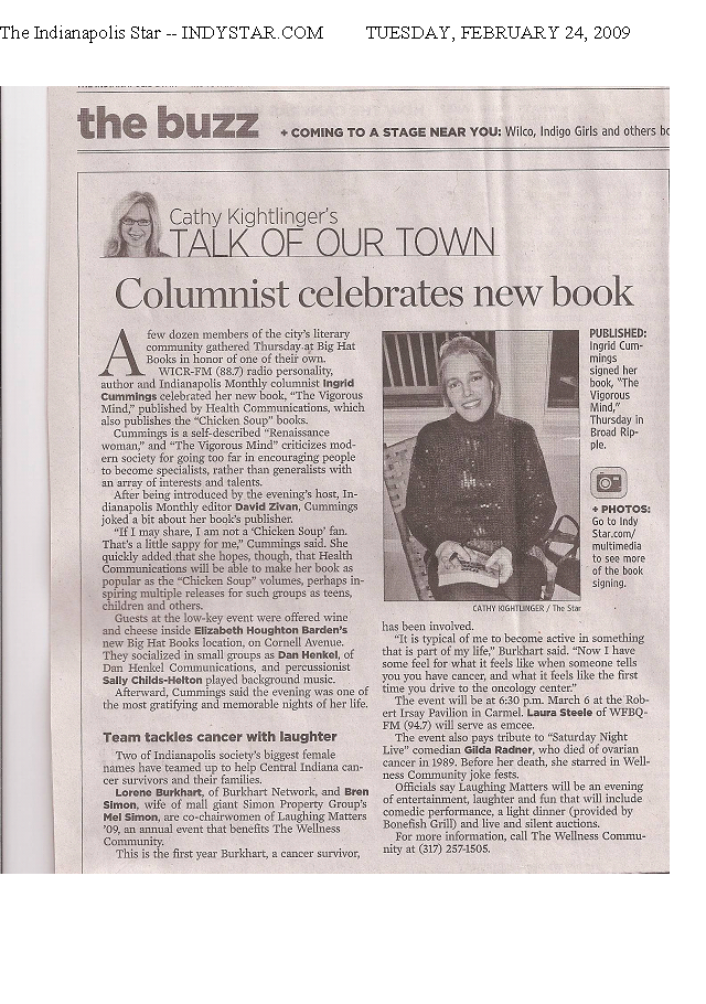 Indianapolis Star article about my book party